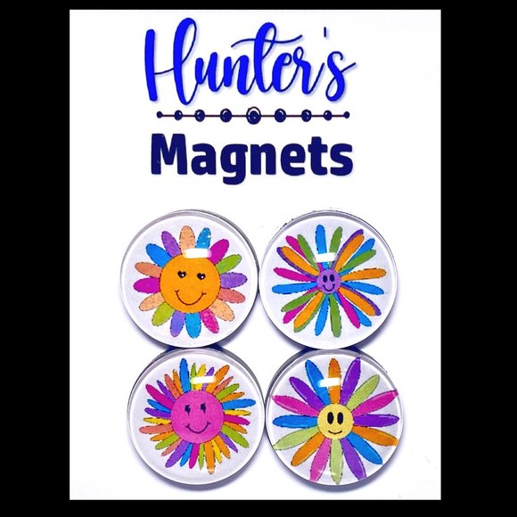 Set of 4 Magnets - Neon Flowers Glass Refrigerator Kitchen Whiteboard - Picture 1 of 3